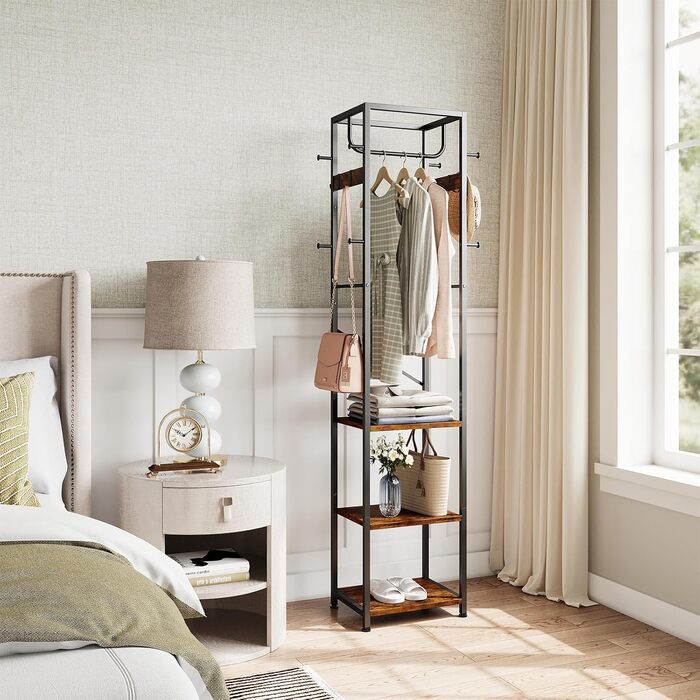 Вільна стійка для одягу ELYKEN з 3 полицями та 12 гачками, для передпокою, спальні, офісу, шафа-органайзер для шапок, пальто, шарфів, рустичний коричневий