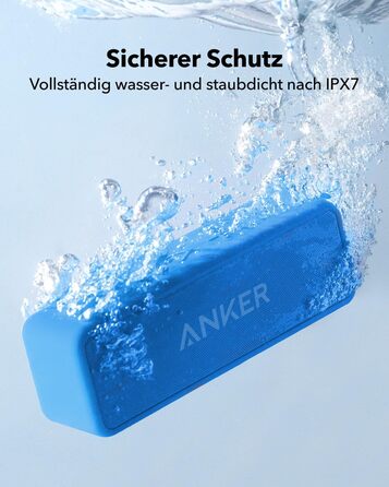 Портативна Bluetooth колонка Anker SoundCore 2, блакитна: потужний звук, глибокий бас, 24 год роботи, водонепроникність IPX7, сумісна з iPhone, Galaxy та іншими пристроями