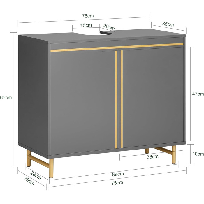 Купити BZR130-HG Тумба для ванної вузька, сіра, BHT 35x170x35см, меблі для ванної кімнати, підлогова шафа