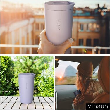 Термокружка VINSUN 350 мл, з нержавіючої сталі, подвійні стінки, ізольована, без витоку, для гарячих та холодних напоїв, з Quick Press кришкою, для авто, університету (фіолетовий)