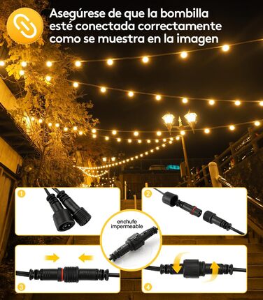Світлодіодна гірлянда для вулиці 30 метрів - 100ft, IP44, для саду, павільйону, балкону, тераси, вечірки. Гірлянда з лампочками G40, вологостійка