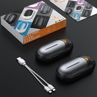 Електричні грілки для рук OUTJUT 6000mAh, 2 шт., USB, портативні, 3 режими нагріву, для спорту, кемпінгу, подарунок (сірий, чорний)
