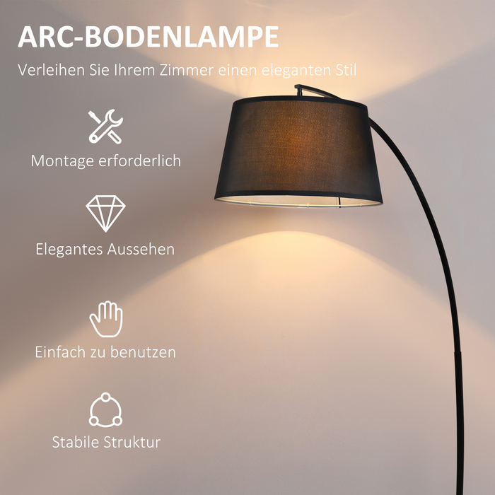 HOMCOM Arc Lamp Торшер Arc - Сучасний металевий дуговий світильник - Торшер металевий льон чорний