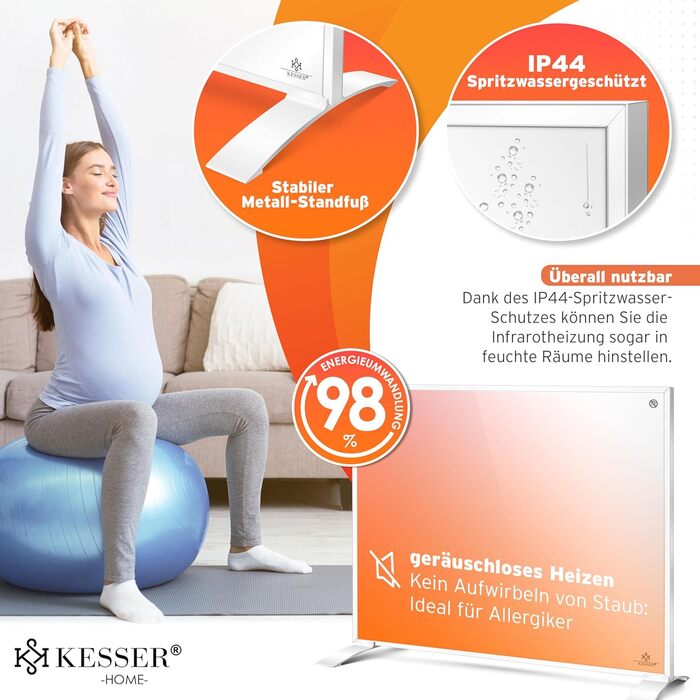 Інфрачервовий обігрівач KESSER® 350W: підлоговий/стінний, з пультом, термостатом та керуванням через додаток. Економія енергії, білий.