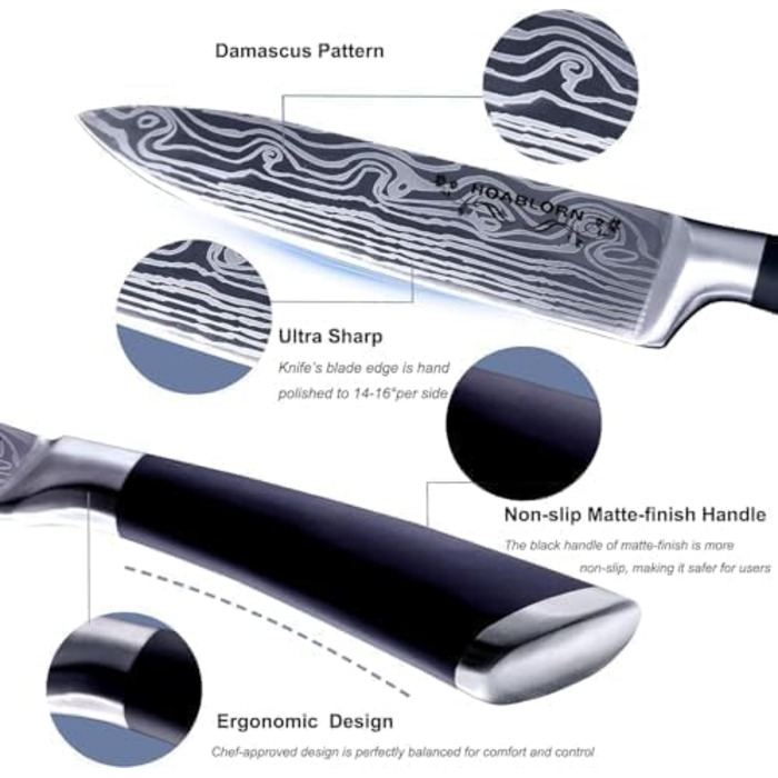 Набір кухонних ножів Chefhoablorn 15-TLG: професійний набір з нержавіючої сталі, 7 шт. (блок ножів)