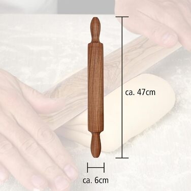 Скалка з волоського горіха Lantelme 47 см Ø 6 см Дерев'яна качалка Аксесуари для випічки рулету для піци з натурального вирізу ручної роботи