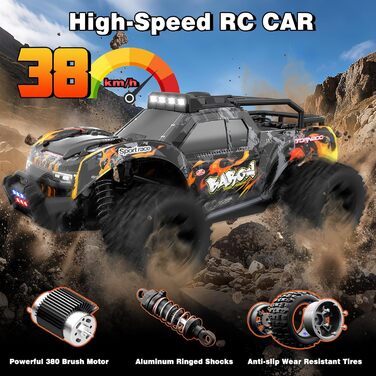 Радіокерований позашляховик FEIMUOSI 1:18 RC Car: LED, 2.4GHz, 2 акумулятори, 20 км/год, для дітей та дорослих (Чорний)