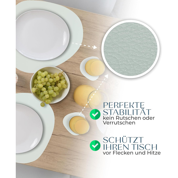 Набори серветок на стіл, 4 шт. – Екологічні, стабільні та неслизькі – Шкіра з переробленої шкіри преміум-якості, Made in Germany (Сучасний стиль), сірі