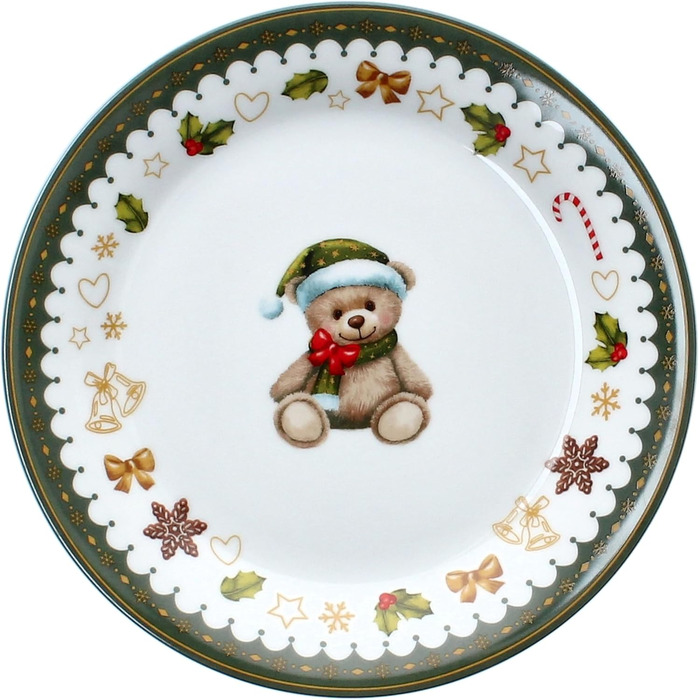 MamboCat Friend - 18-ти частинний чайний сервіс для 6 осіб | Керамічний сервіс з ведмедиком, будиночком з імбирного пряника та іншими новорічними мотивами | Тріо з чашками, блюдцями та тарілками | Ідеальний для святкування Різдва