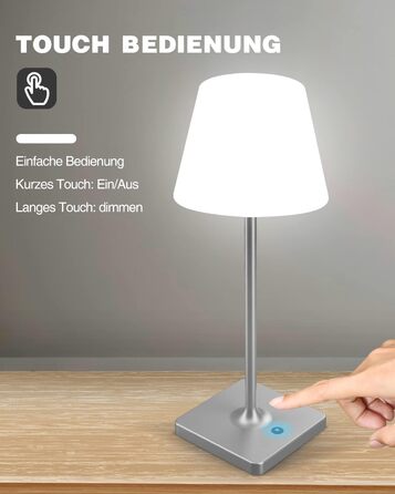 LED настільна лампа Infray з акумулятором, диммування, IP44, для дому та вулиці, 4000mAh, природальний білий (сірий)