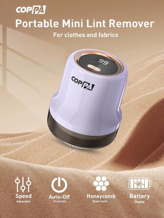 Електричний видалення ворсу для тканини COPPA: 6 лез, 3 швидкості, перезаряджається, для одягу, меблів (фіолетовий)