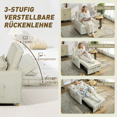Трансформер-крісло 3-в-1 з функцією ліжка, підтримкою попереку, для вітальні, кремового кольору