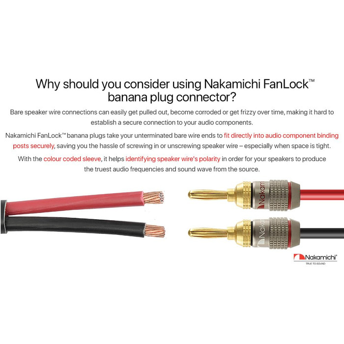 Банан-штекери Nakamichi FanLock 24K з позолоченим покриттям, 10-18 AWG, 4 мм, 24 шт. и (12 пар) для Hi-Fi аудіо