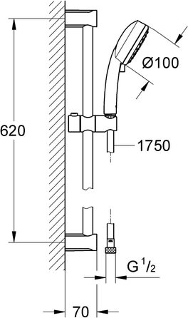 Хром / 27572002 (набір душових стрижнів 600 мм, 2 типу струменя, 2 типу струменя), 100 - /