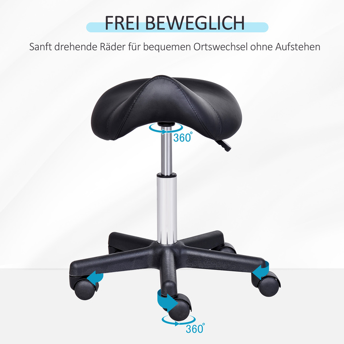 HOMCOM Swivel Stool Регульований по висоті поворотний табурет з коліщатками, поворотне салонне крісло зі штучної шкіри чорного кольору, ідеально підходить для перукарень та офісів