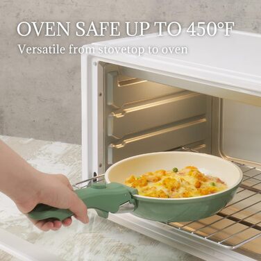 Набір каструль та сковорідок з керамічним покриттям 8 предметів з знімними ручками, сумісний з індукцією, придатний для духовки та миття в посудомийній машині, без PFAS/PFOA, кремово-білий