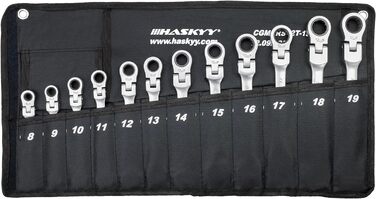 Набір гайкових ключів з храповиком Haskyy 12 предметів I набір 8-19 мм I гайковий ключ з храповиком з відкритим кінцем
