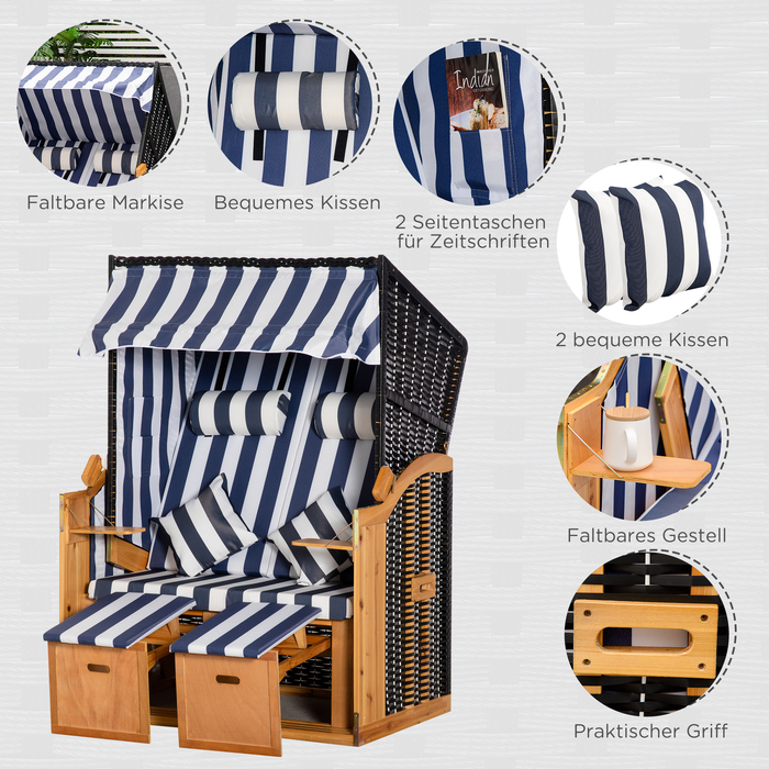 Пляжний крісло-лежак з дахом та столом, блакитний