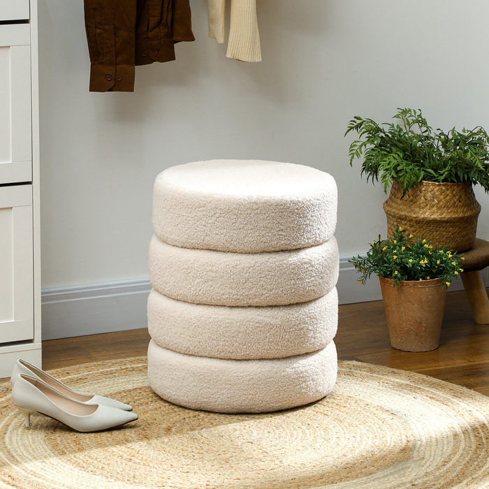 Пуф HOMCOM, круглий, з м'якою оббивкою Teddy Fleece, металевий каркас, витримує до 120 кг, діаметр 40x45 см, бежевий