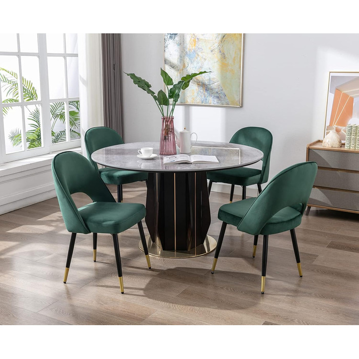 Набір з 2 м'яких крісел з велюру для вітальні та кухні. Сучасний дизайн, без підлокітників, металеві ніжки. 2 шт. (4 шт., зелений)