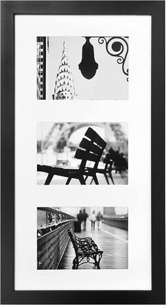 Фоторамка Muzilife 3 серії Галерея 25x51 см-Підвіска кілька фотоколажів 3 вирізу для фотографій з паспарту 13x18 см (чорний)