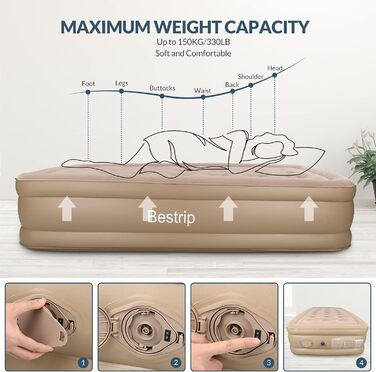 Надувний надувний матрац для надувного ліжка, надувне ліжко з електричним повітряним насосом, надувне гостьове ліжко Односпальне ліжко Надувний матрац для сну з подушкою для 1 особи, підходить для приміщень на відкритому повітрі (BP900)