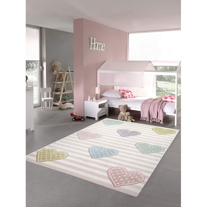 Килим-мрія Дитячий килим у формі серця килим для дитячої кімнати для дівчаток в рожево-фіолетово-зеленому кольорі (120 см круглий)