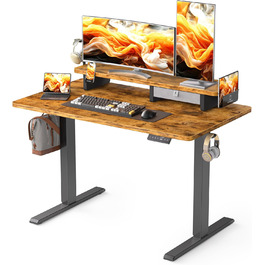 Електричний регульований стіл WALKINGDESK 100x60 см з ящиками, підставка для монітора та тримач для телефону. Для дому та офісу. Колір: рустикальний коричневий