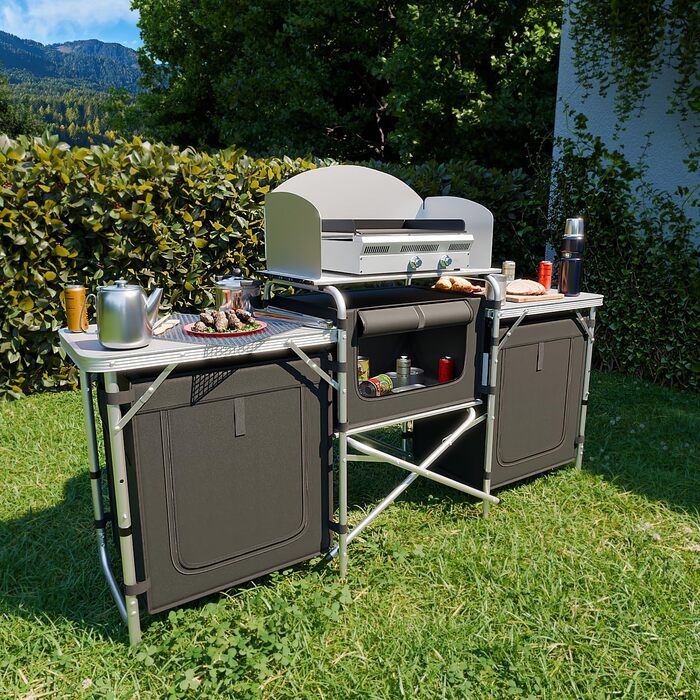 Складана туристична кухня 24MOVE® Campo: шафа для кемпінгу з робочою поверхнею та відсіками для зберігання (175x46x110, чорний)