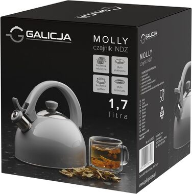 Чайник з нержавіючої сталі Galicja Molly 1,7 л Антрацит чайник-флейта для газової плити та індукції