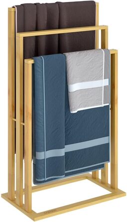 Підставка для рушників CASARIA® бамбукова, дерев'яна, на 3 стійки, 82 x 40 x 24 см, з полицею, для ванної кімнати, без свердління, сходинкова