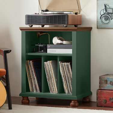 Стійка для програвача LELELINKY, полиця для платівок, місце для 200 платівок, дерев'яний стіл для програвача, полиця для платівок у вітальню, спальню, офіс (зелений)