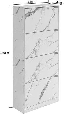 Стелаж для взуття BAKAJI з МДФ, 4 дверцята, компактний, 63x24x150 см, зелений та дуб