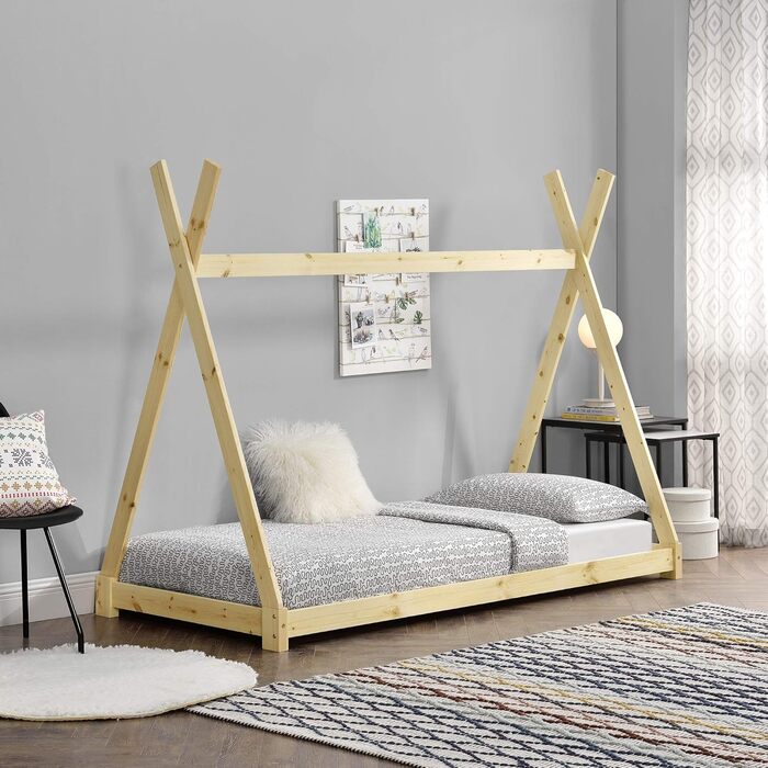 Ліжко дитяче Onejda Tipi від en.casa, 80x160 см, з натурального дерева, біле