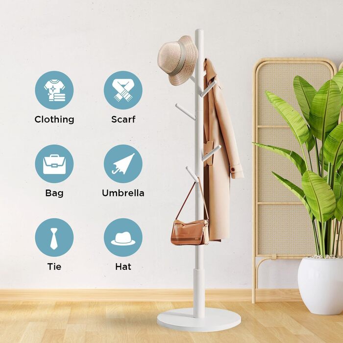 Дерев'яний вішак для одягу Edihome з 8 гачками, 172 x 38 x 38 см, для передпокою, коридору або спальні