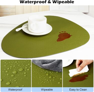 Набір з 6 підставників під тарілки, водонепроникні, з підставками, двосторонні, з імітацією шкіри, для обіднього столу, кухні, ресторану та дому (6 шт, зелений&сірий)