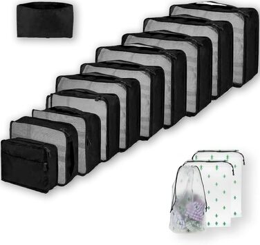 Набір органайзерів для валізи та подорожей, водонепроникні пакувальні куби для одягу, 14 шт, чорні