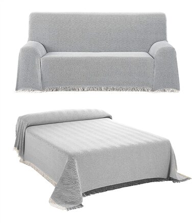 Покривало - Ковдра для вітальні з бавовни, Практичний плед як диванна ковдра або ковдра для дивана - Плед для ліжка - Високоякісне покривало сірого кольору, 180 x 260 см 180 x 260 см сірий