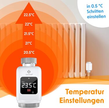 KESSER® WiFi термостат на радіатор опалення з керуванням через додаток Smart Home | Комплект 2 шт, білий. Сумісний з Alexa та Google Assistant. Економія енергії!