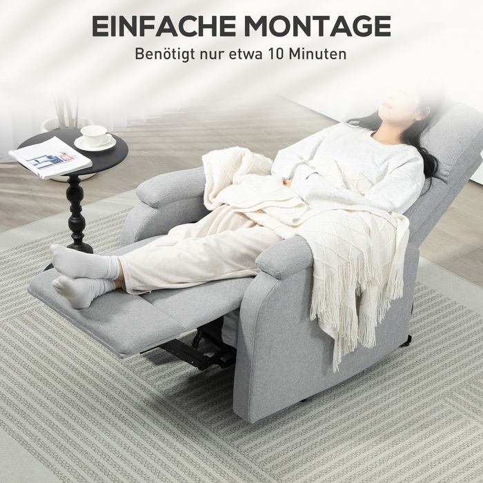 HOMCOM Recliner, Крісло для телевізора з функцією відкидання, М'яке крісло під телевізор з білизною, крісло з кишеньковим пружином, крісло вантажопідйомністю до 150 кг для вітальні, сірий | Аосом