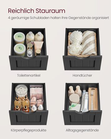 Шафка для ванної кімнати VASAGLE з 4 висувними ящиками, 30 x 30 x 82 см, білий колір, для ванної, вітальні, кухні, їдальні, сучасний дизайн