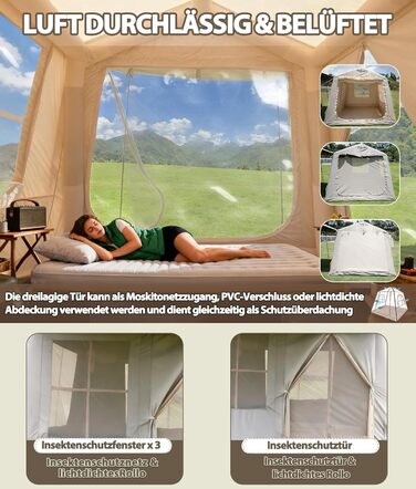 Надувний кемпінговий намет для 2-8 осіб 4 сезони Oxford, з повітряним насосом, швидке встановлення 270x270x200 см, з козирком