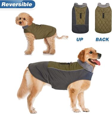 Тепла собача шуба Besmall для маленьких собак середнього розміру, куртка для собак з бавовняною підкладкою, водонепроникна, вітрозахисна для зими, змінний дизайнерський одяг (XL,) (XL (розмір грудей60-70 см), зелена)