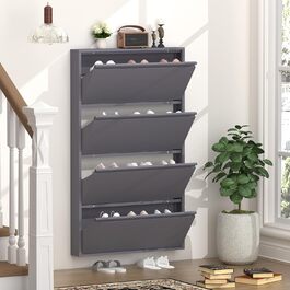 Чорний настінний органайзер для взуття GREATMEET з 4 висувними ящиками, вузький, для передпокою