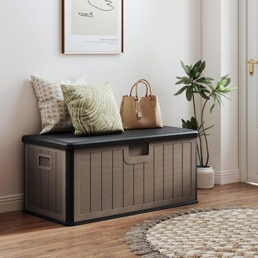 Ящик для зберігання садовий COSTWAY 378 л, водонепроникний, з кришкою на замок, для подушок та інструментів, чорно-коричневий