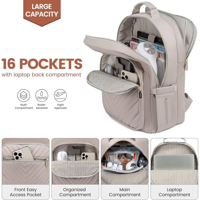 LOVEVOOK Рюкзак для жінок, великий, 15.6 дюймів, для ноутбука, водонепроникний, шкільний, для дівчаток, підлітків, чорний, елегантний, для роботи, для школи, університету, подорожей (15.6 дюймів, Taro-сірий)