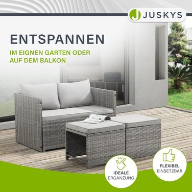 Набір садових меблів Juskys Jamaika 2в1: стіл та диван-крісло для балкона/саду - сірий