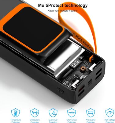 Вбудований кабель, швидка зарядка для смартфонів/планшетів, 50000mAh, 22.5W/PD20W, USB C