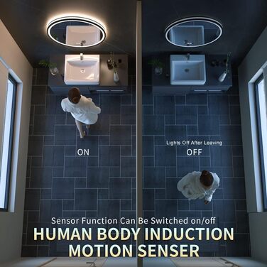 Дзеркало з LED сенсором, кругле, з індукційним датчиком руху, для макіяжу, з підсвічуванням, регульоване освітлення, антизапарник, водонепроникне (IP44), для ванної кімнати, настінне, діаметр 70 см