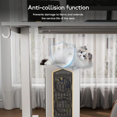 Електричний стіл з регулюванням висоти 60x110 см, з пам'яттю та захистом від зіткнень, для офісу, дому та геймінгу (білий)